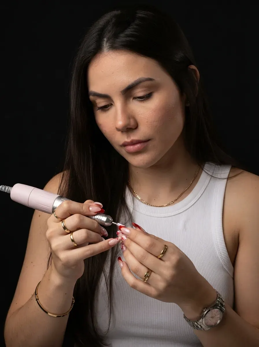 Nail designer trabalhando em bancada